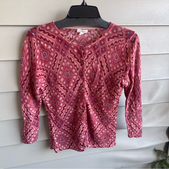 Garnet Hill Womens Cardigan Size S 100% Merino Wool Button Sweater Red Preppy - Picture 1 of 8